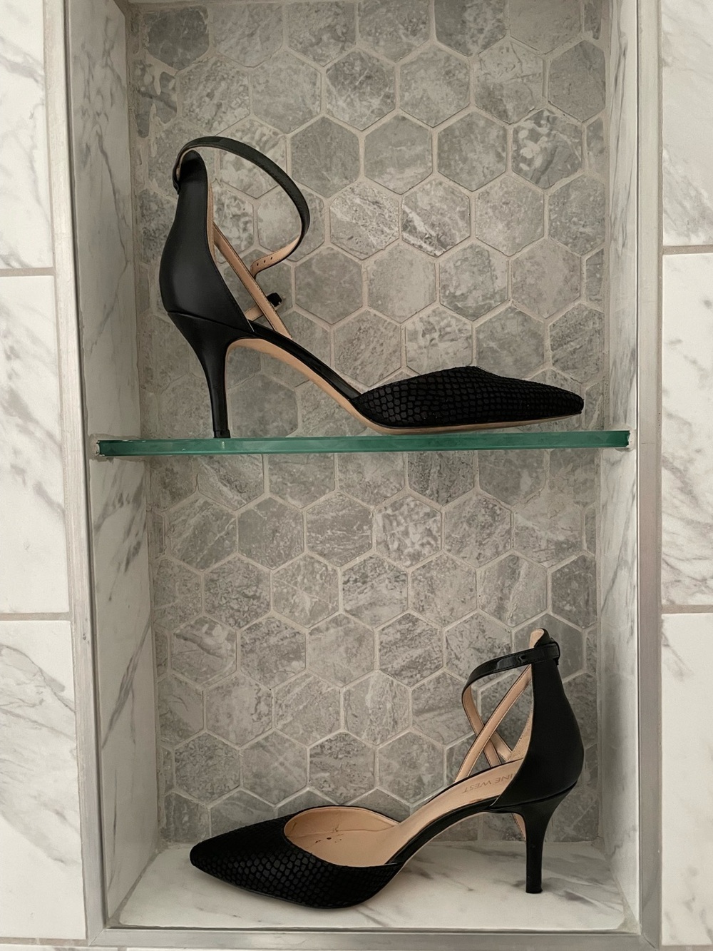 Nine West Black Pointed Ankle-Strap Heels